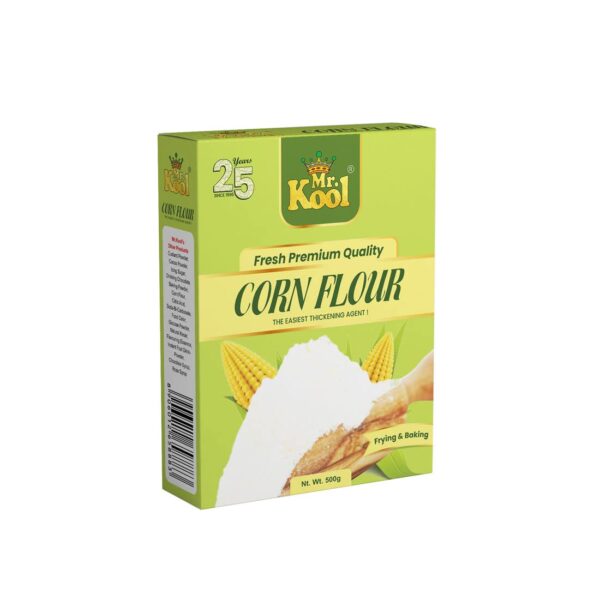 Mr. Kool Premium Quality Corn Flour Powder ( Makka Aata) for Frying, Baking and Cooking, Thickening Flour for Soups ,Gravies, Cakes 500 Gm Box