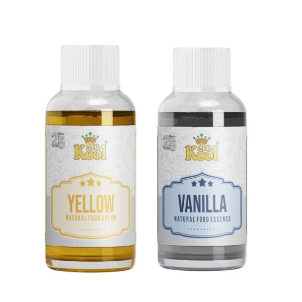 Mr.Kool Natural Food Color Yellow, Food Essence Vanilla 28 mL X 2 Pack