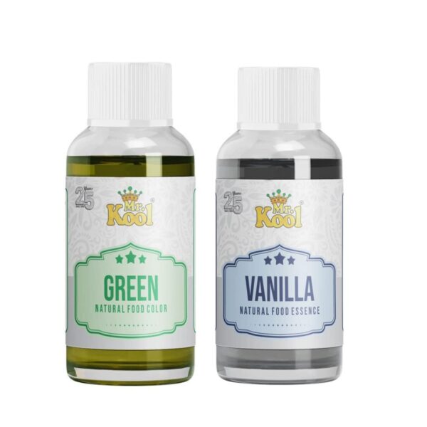 Mr. Kool Natural Food Color Green, Food Essence Vanilla 28 mL X 2 Pack