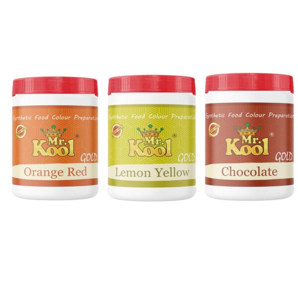 Mr. Kool Food Color Powder Orange Red, Lemon Yellow, Chocolate 20 Gm X 3 Pack