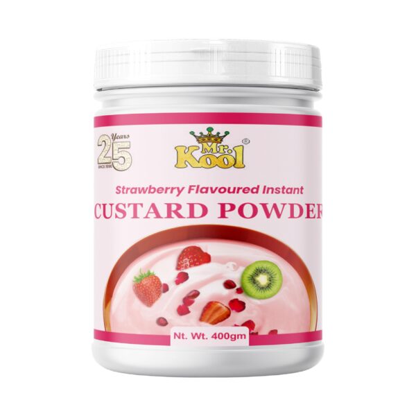 Mr. Kool Custard Powder Strawberry Flavor 400 Gm Jar for making Fruit Custard, Puddings, Pancakes, etc.